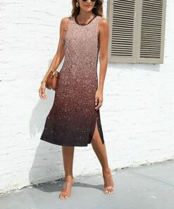 Outlet 😍 Pink Daisy Pink & Maroon Melange Ombré Side-Slit Sleeveless Midi 👗 Dress - Plus 🎉