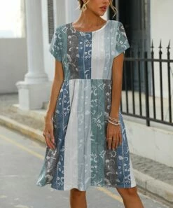 Budget 🤩 Pink Daisy Blue Floral Patchwork Pocket Shift 👗 Dress - 👩 Women 👏