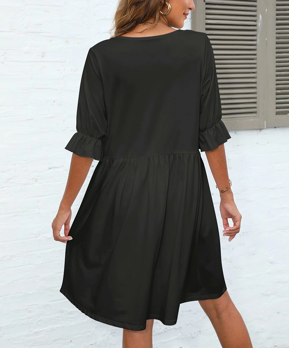 Best Sale β¨ Pink Daisy Black & Blue Abstract Ruffle-Sleeve Surplice π Dress - Plus π€© - Image 2