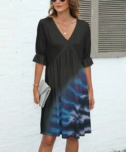 Best Sale β¨ Pink Daisy Black & Blue Abstract Ruffle-Sleeve Surplice π Dress - Plus π€©