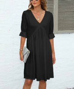 Cheapest 😀 Pink Daisy Black Ruffle-Sleeve Surplice 👗 Dress - Plus 🔔