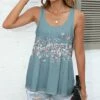 Best Pirce 💯 Pink Daisy Blue & Pink Floral Scoop Neck Tank - 👩 Women 🔥