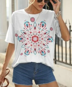 Coupon ✔️ Pink Daisy White & Fuchsia Mandala Crewneck Tee - Plus 🎉