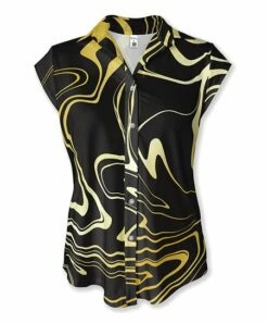 Best deal 😉 Pink Daisy Black & Gold Abstract Button-Up Cap-Sleeve Top - Plus 🎉