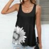 Deals 🎉 Pink Daisy Black & White Sunflower Scoop Neck Tank - 👩 Women 😉