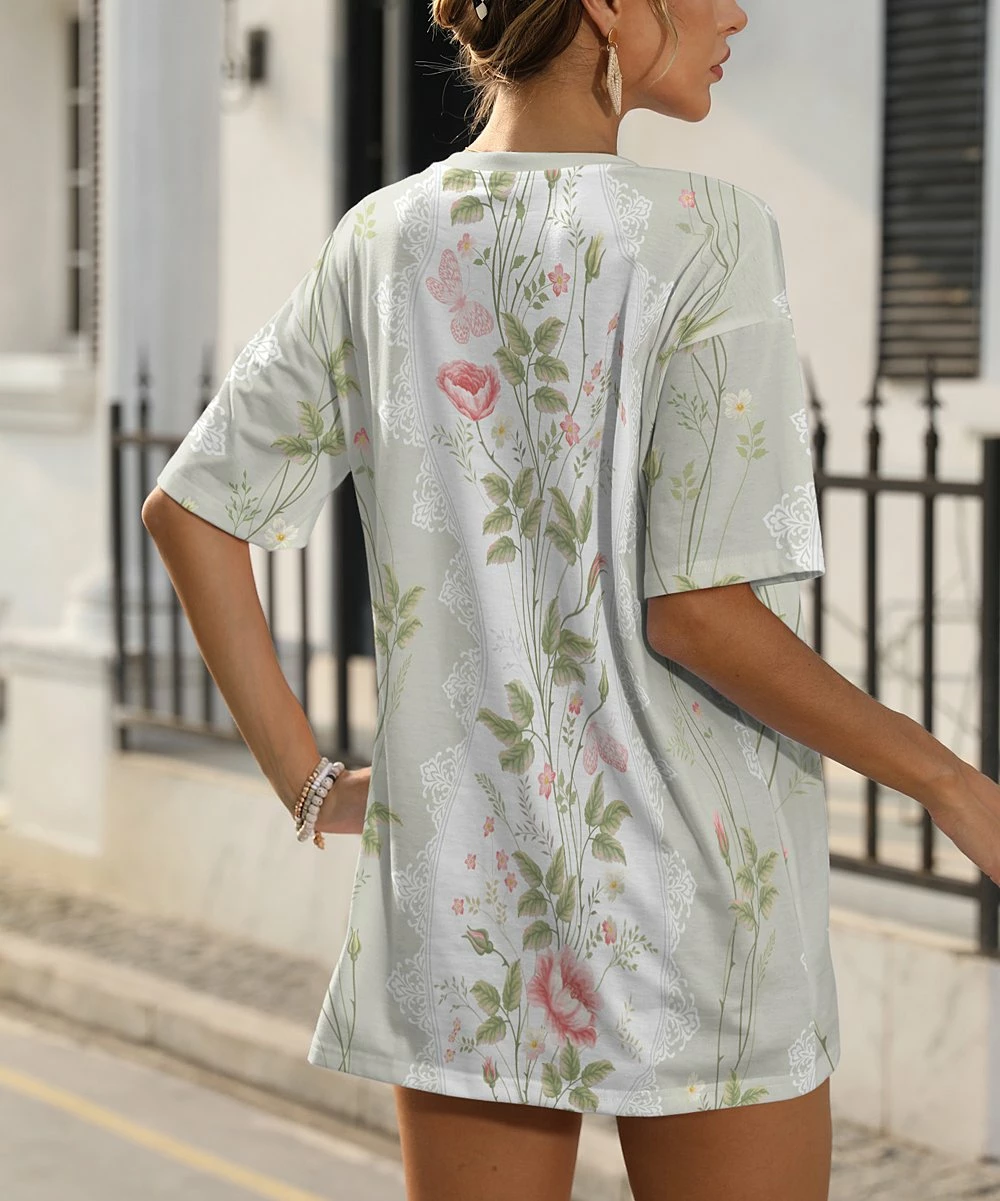 Coupon π₯° Pink Daisy White & Light Green Floral Tee - π© Women π - Image 2