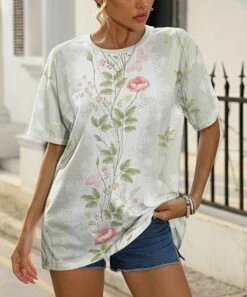 Coupon 🥰 Pink Daisy White & Light Green Floral Tee - 👩 Women 😀