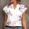 Top 10 🤩 Pink Daisy White & Pink Butterfly Notch Neck Cap-Sleeve Top - 👩 Women 🤩