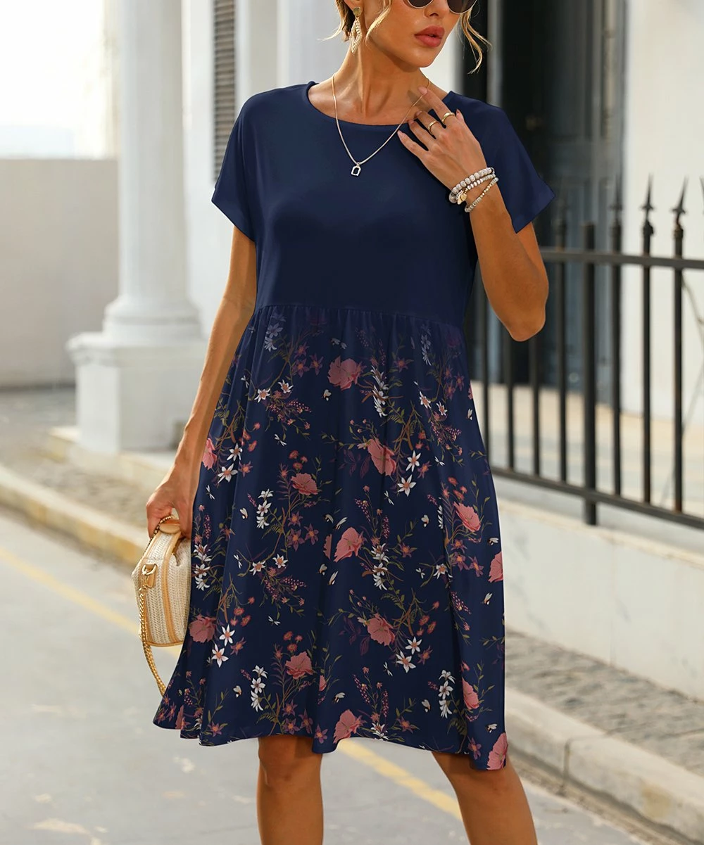 Deals π€© Pink Daisy Navy & Pink Floral Pocket Short-Sleeve A-Line π Dress - π© Women & Plus π - Image 2