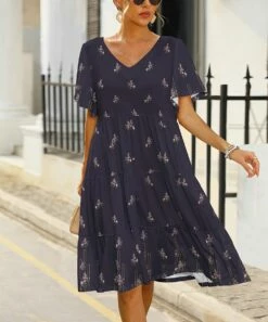 Coupon 😀 Pink Daisy Blue & Pink Floral Tiered Flutter-Sleeve 👗 Dress - 👩 Women ✨