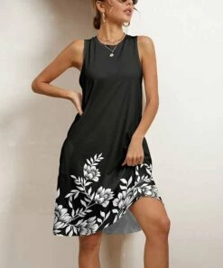 Discount ⭐ Pink Daisy Black & White Floral Pocket Sleeveless Shift 👗 Dress - 👩 Women 👍