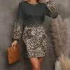 Best Pirce 🔥 Pink Daisy Gray Leopard Ombré Tie-Waist Bishop-Sleeve 👗 Dress - 👩 Women ✔️