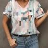 Discount 🛒 Pink Daisy Pink & White Geometric V-Neck Top - Plus 👏