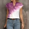 Discount 🔔 Pink Daisy White & Purple Abstract Short-Sleeve Notch Neck Top - 👩 Women 💯