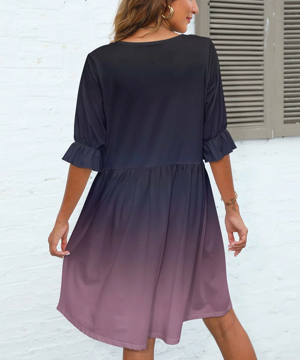 Best Pirce 𧨠Pink Daisy Purple & Mauve Half-Sleeve V-Neck π Dress - π© Women & Plus π - Image 2