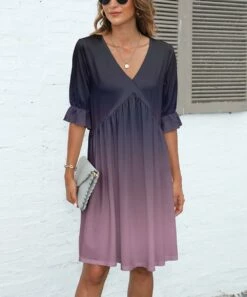 Best Pirce 🧨 Pink Daisy Purple & Mauve Half-Sleeve V-Neck 👗 Dress - 👩 Women & Plus 😍