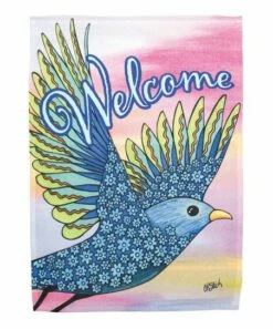 Flash Sale 💯 Pink & Blue 'Welcome' Daisy Bird Outdoor Flag 😉