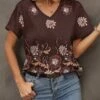Wholesale 👏 Pink Daisy Brown & Orange Floral V-Neck Top - Plus 👏