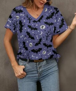 Outlet 💯 Pink Daisy Purple & Black Star Bats V-Neck Tee - 👩 Women 🧨