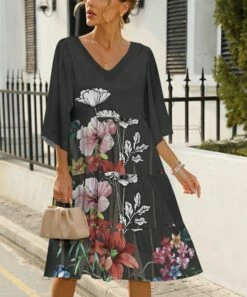 Wholesale π Pink Daisy Gray & Pink Floral Tiered V-Neck A-Line π Dress - Plus π