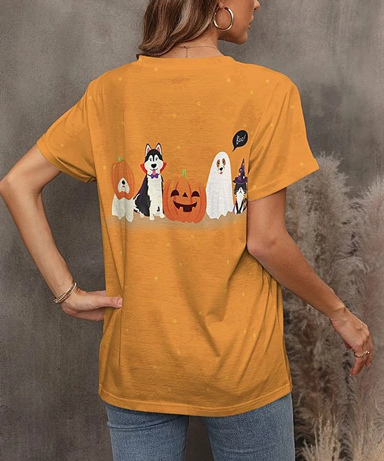 Flash Sale โญ Pink Daisy Soft Orange & White Costume ๐ฆฎ Dogs V-Neck Tee - ๐ฉ Women & Plus ๐ - Image 2