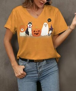 Flash Sale ⭐ Pink Daisy Soft Orange & White Costume 🦮 Dogs V-Neck Tee - 👩 Women & Plus 😉