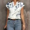 Outlet 🥰 Pink Daisy White & Navy Floral Notch Neck Top - Plus 👏
