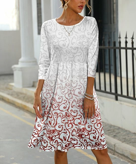 Top 10 π Pink Daisy White & Rust Swirl A-Line π Dress - Plus π - Image 2