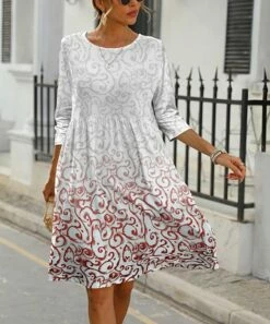 Top 10 π Pink Daisy White & Rust Swirl A-Line π Dress - Plus π