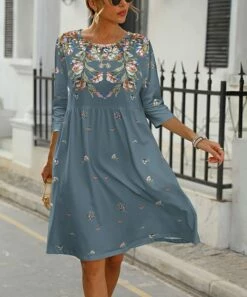 Best reviews of 🤩 Pink Daisy Blue Floral A-Line 👗 Dress - 👩 Women ✨