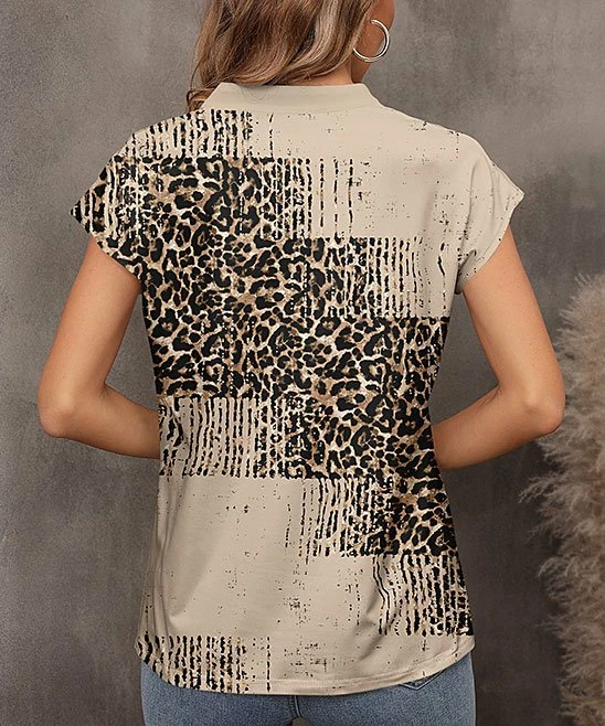 Best reviews of β¨ Pink Daisy Khaki & Brown Leopard Short-Sleeve Notch Neck Top - Plus β - Image 2