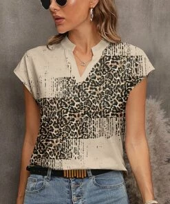 Best reviews of ✨ Pink Daisy Khaki & Brown Leopard Short-Sleeve Notch Neck Top - Plus ⭐