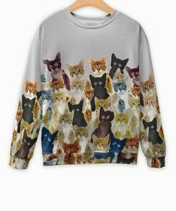 Promo 👏 Pink Daisy Gray Cats Crewneck Sweatshirt - Plus ✔️