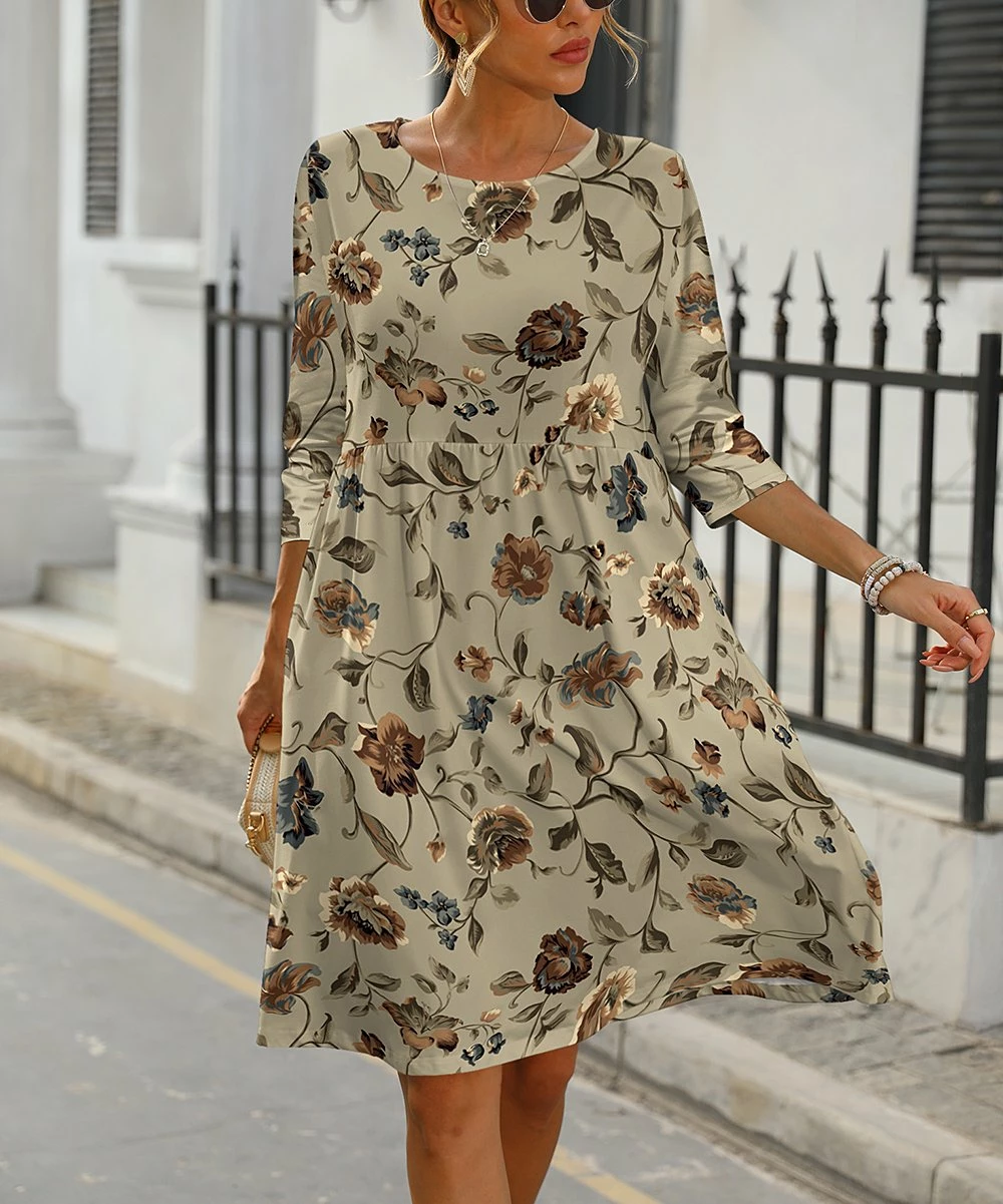 Top 10 β€οΈ Pink Daisy Light Brown Floral Half-Sleeve A-Line π Dress - π© Women & Plus β€οΈ