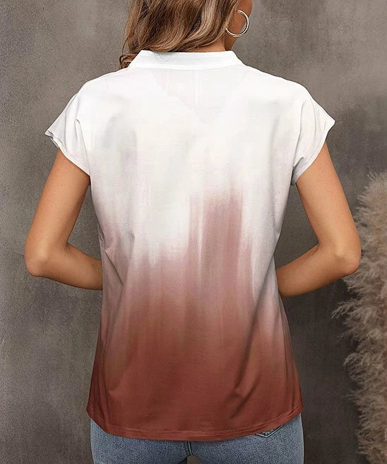 Brand new βοΈ Pink Daisy White & Rust Abstract Short-Sleeve Notch Neck Top - Plus π₯ - Image 2