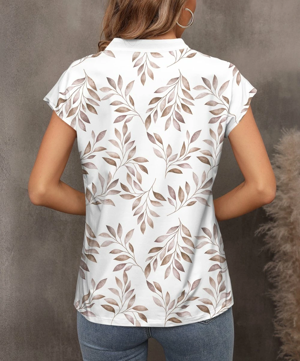 Hot Sale π₯ Pink Daisy White & Beige Leaf Notch-Neck Top - π© Women π€© - Image 2