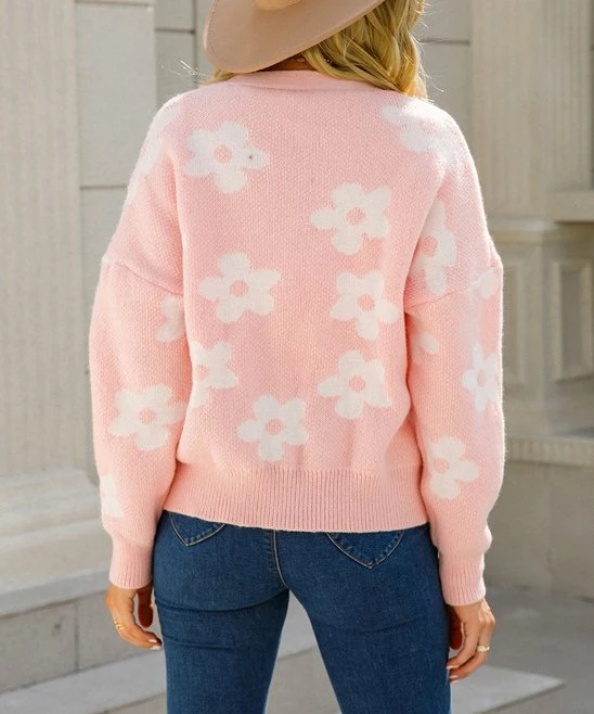 Brand new π Floral Blooming Pink & White Daisy Drop-Shoulder V-Neck Button-Up Cardigan - π© Women π - Image 5