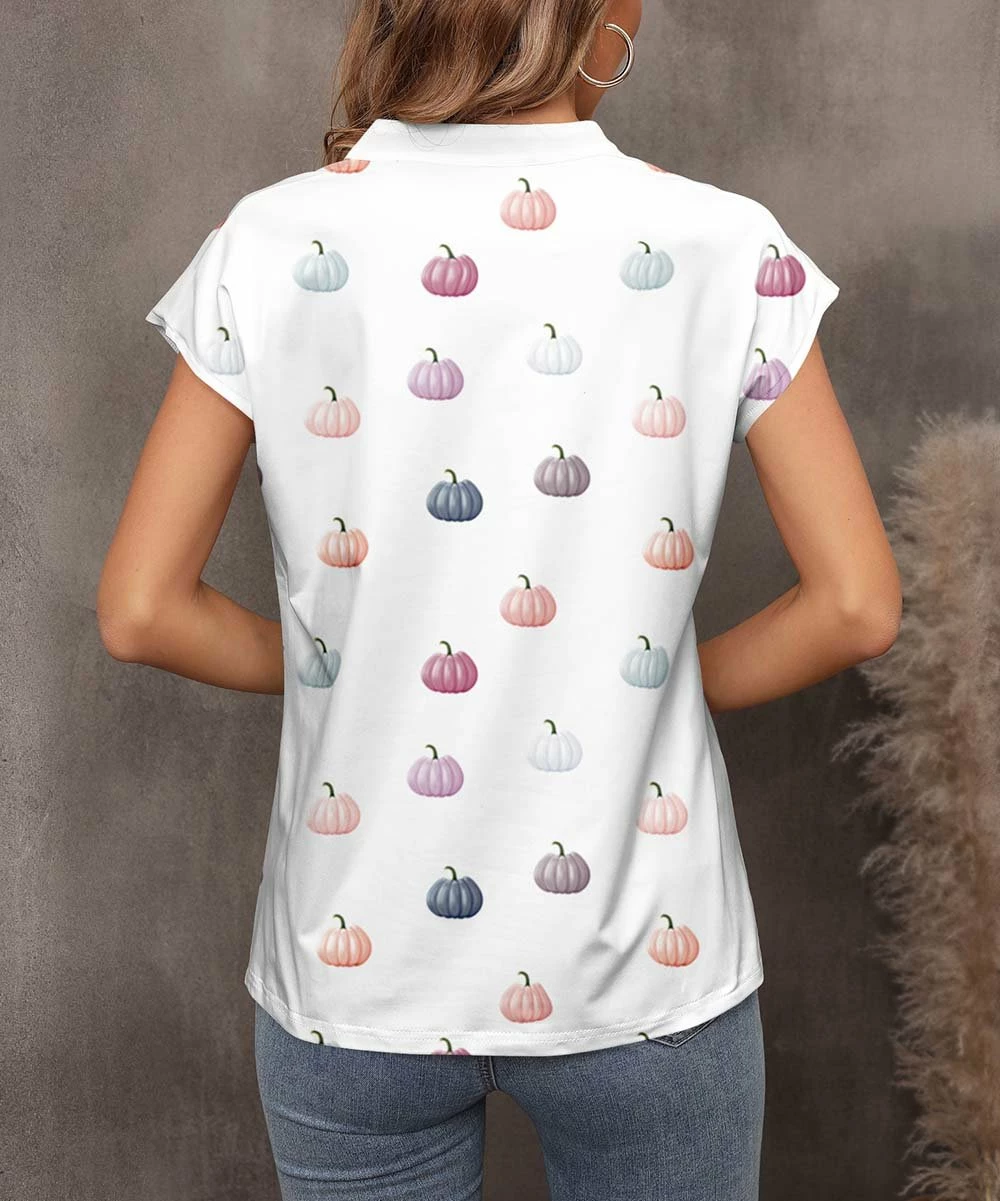 New π Pink Daisy White & Pink Pumpkin Notch Neck Top - Plus π₯° - Image 2