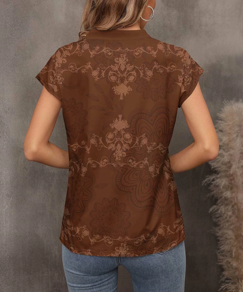 Deals β€οΈ Pink Daisy Brown Floral Notch Neck Top - Plus π - Image 2