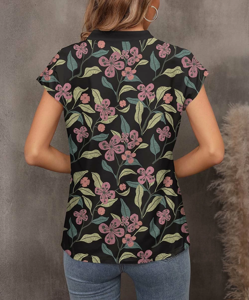 Best Pirce π Pink Daisy Black & Green Floral Notch Neck Top - π© Women π - Image 2