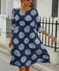 Hot Sale π Pink Daisy Blue & White Abstract Empire-Waist A-Line π Dress - Plus π₯