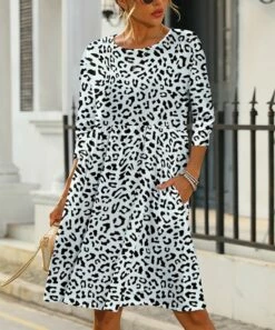 Best Pirce π₯° Pink Daisy Black & White Leopard Empire-Waist A-Line π Dress - Plus π