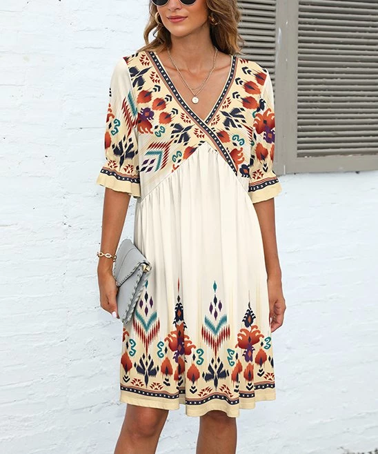 Wholesale π Pink Daisy Yellow & Orange Floral V-Neck Shift π Dress - Plus π