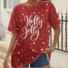 Promo 💯 Pink Daisy Red Snowflake 'Holly Jolly' Oversize Tee - 👩 Women 🧨
