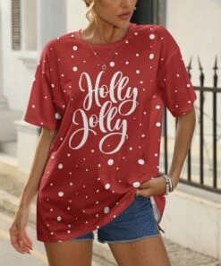 Promo 💯 Pink Daisy Red Snowflake 'Holly Jolly' Oversize Tee - 👩 Women 🧨
