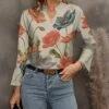 Hot Sale 🔔 Pink Daisy Tan & Red Floral Notch Neck Top - 👩 Women ✔️