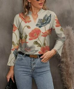 Hot Sale 🔔 Pink Daisy Tan & Red Floral Notch Neck Top - 👩 Women ✔️