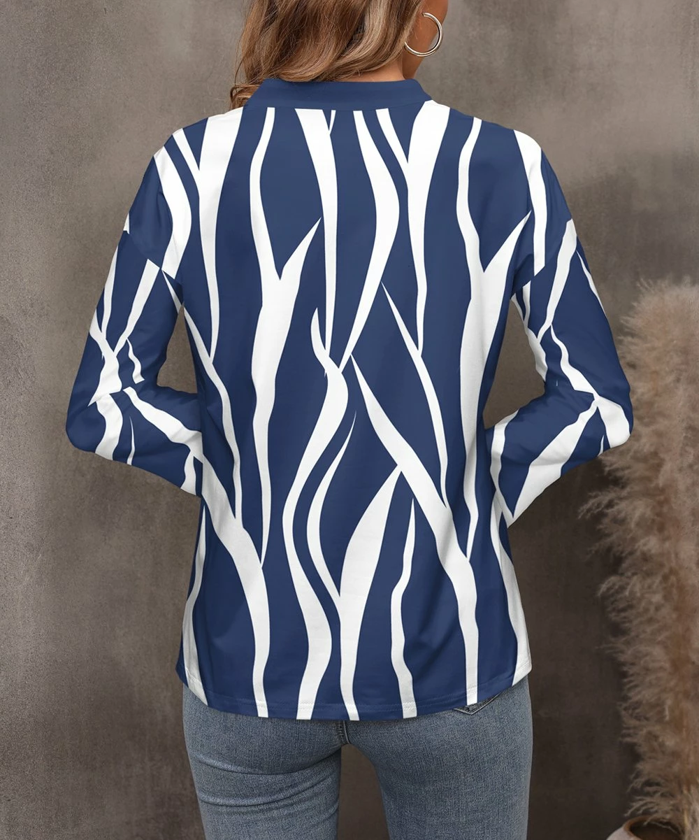 Budget π Pink Daisy Blue & White Abstract Long-Sleeve Notch Neck Top - π© Women π - Image 2