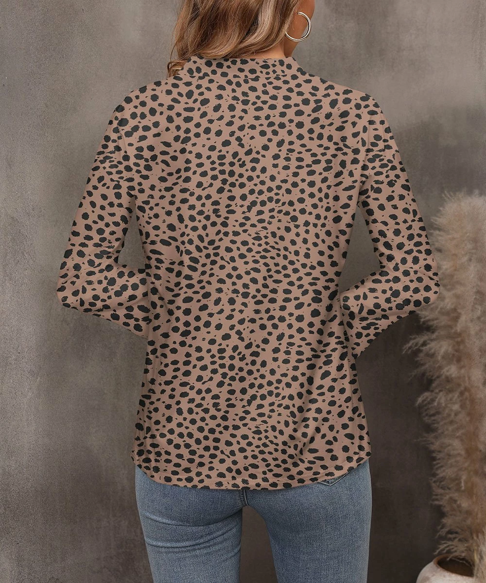 Top 10 π Pink Daisy Brown Leopard Notch Neck Top - π© Women π - Image 2