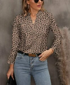 Top 10 π Pink Daisy Brown Leopard Notch Neck Top - π© Women π